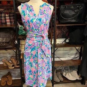 Lilly Pulitzer Pink and Blue Floral Midi Dress